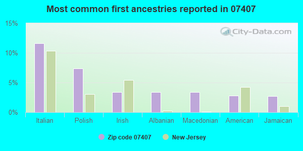 Most common first ancestries reported in 07407