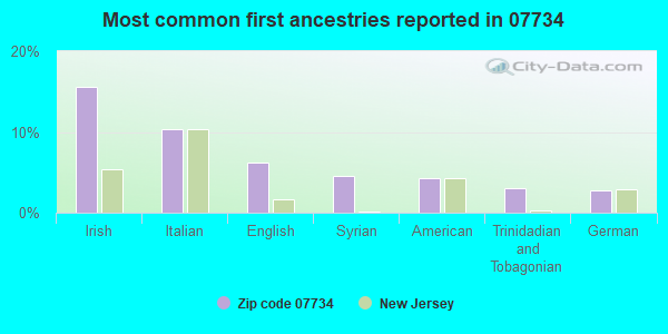 Most common first ancestries reported in 07734