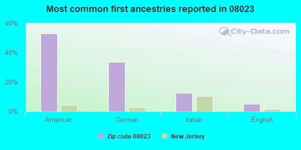 Most common first ancestries reported in 08023