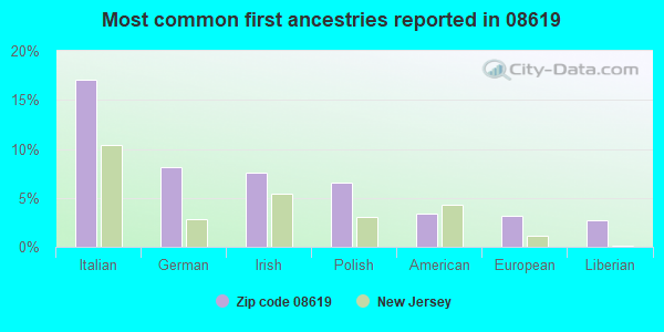 Most common first ancestries reported in 08619