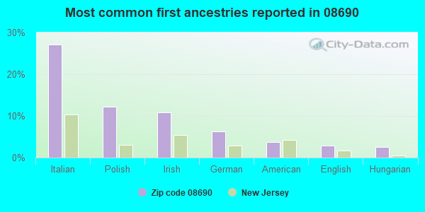Most common first ancestries reported in 08690
