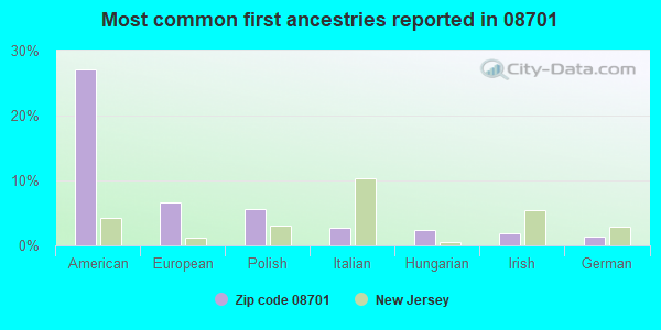 Most common first ancestries reported in 08701