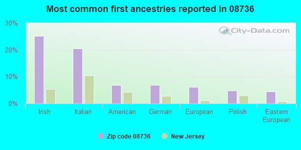 Most common first ancestries reported in 08736