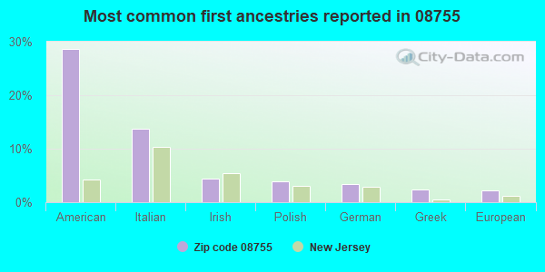 Most common first ancestries reported in 08755