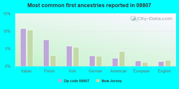 Most common first ancestries reported in 08807