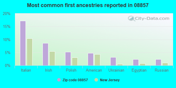 Most common first ancestries reported in 08857