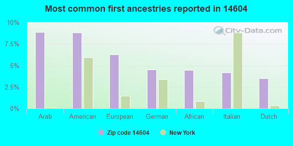 Most common first ancestries reported in 14604