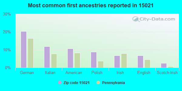 Most common first ancestries reported in 15021