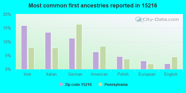 Most common first ancestries reported in 15216