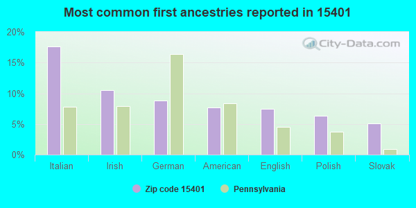 Most common first ancestries reported in 15401