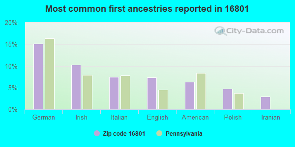 Most common first ancestries reported in 16801