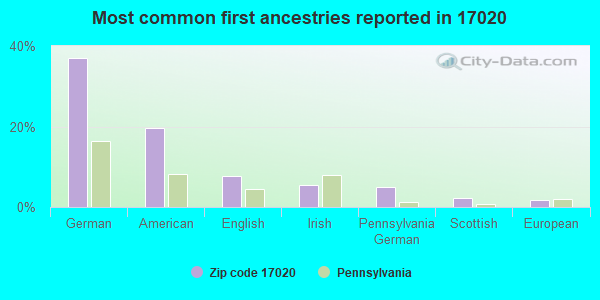 Most common first ancestries reported in 17020