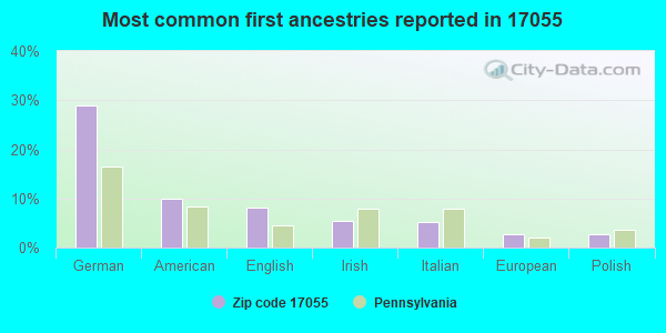 Most common first ancestries reported in 17055