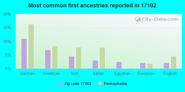 Most common first ancestries reported in 17102