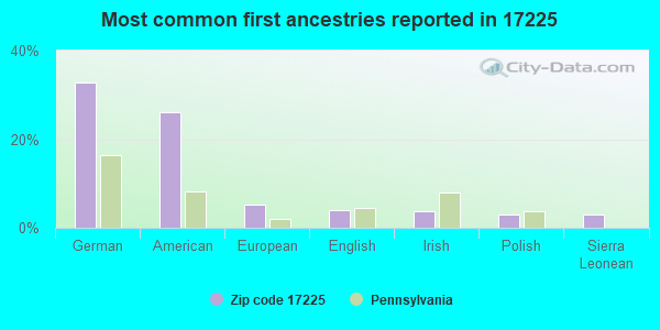 Most common first ancestries reported in 17225