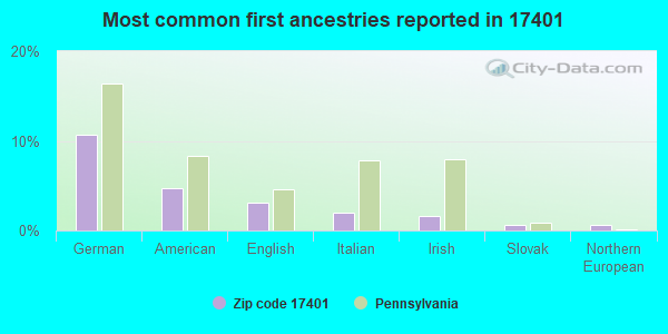 Most common first ancestries reported in 17401