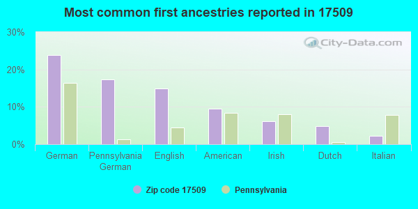 Most common first ancestries reported in 17509