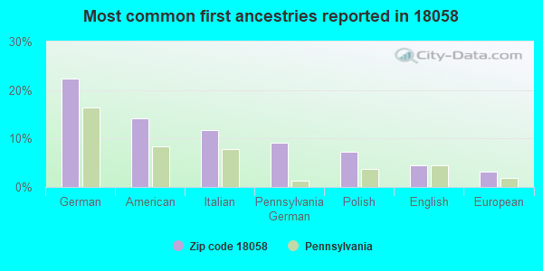 Most common first ancestries reported in 18058