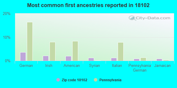 Most common first ancestries reported in 18102