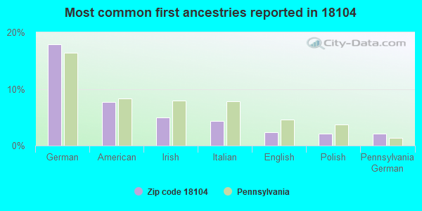 Most common first ancestries reported in 18104