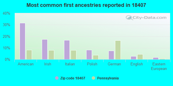 Most common first ancestries reported in 18407