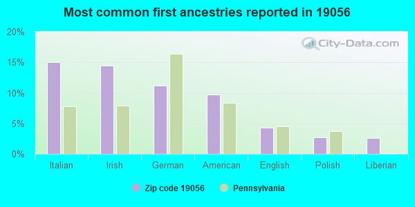 Most common first ancestries reported in 19056