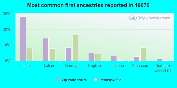 Most common first ancestries reported in 19070