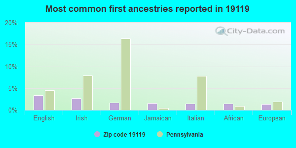 Most common first ancestries reported in 19119