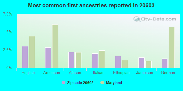 Most common first ancestries reported in 20603