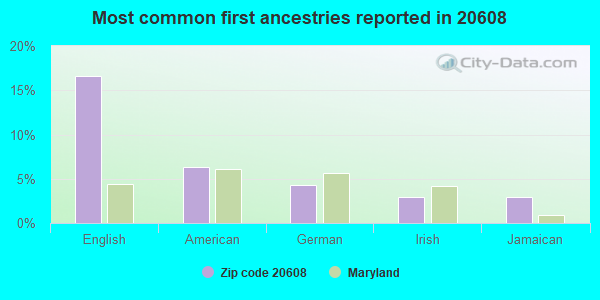 Most common first ancestries reported in 20608