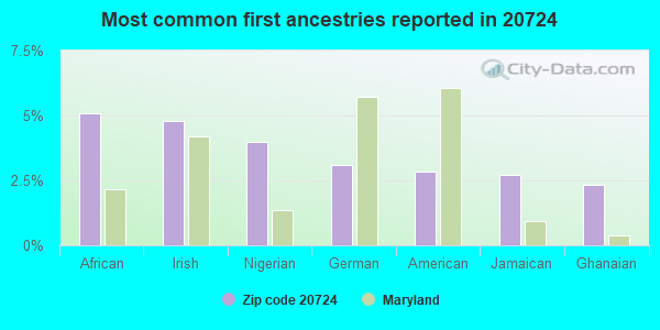 Most common first ancestries reported in 20724