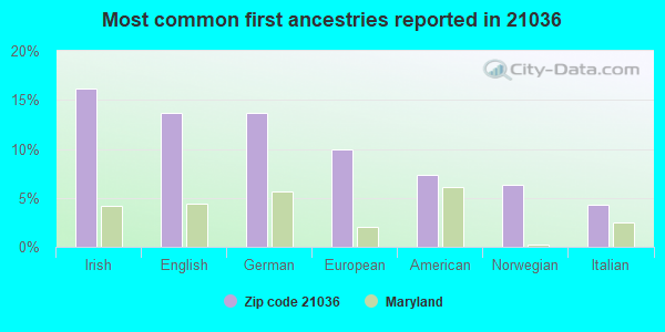 Most common first ancestries reported in 21036