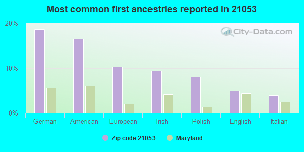 Most common first ancestries reported in 21053