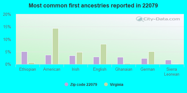 Most common first ancestries reported in 22079