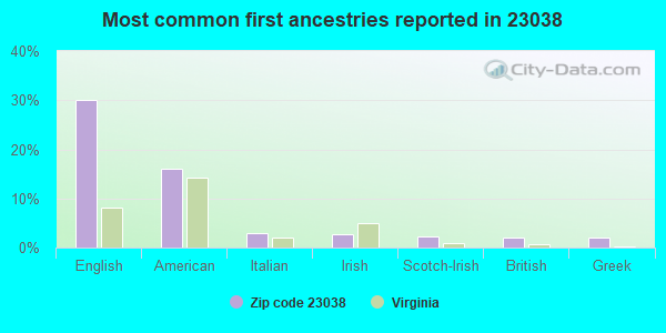 Most common first ancestries reported in 23038