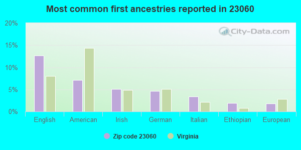 Most common first ancestries reported in 23060