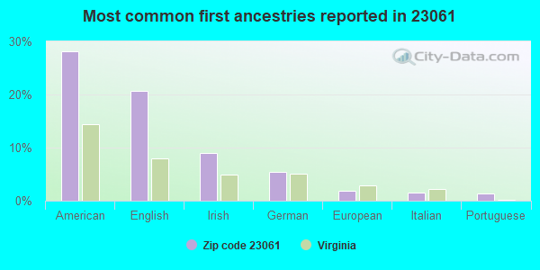 Most common first ancestries reported in 23061