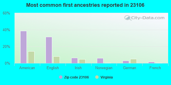Most common first ancestries reported in 23106