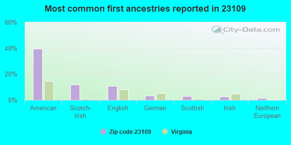 Most common first ancestries reported in 23109