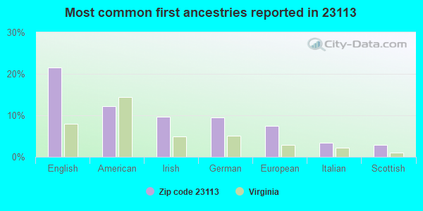 Most common first ancestries reported in 23113