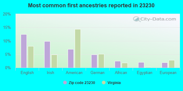Most common first ancestries reported in 23230