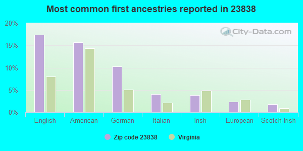 Most common first ancestries reported in 23838