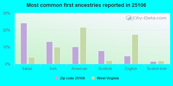 Most common first ancestries reported in 25106