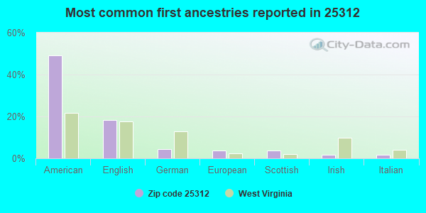 Most common first ancestries reported in 25312