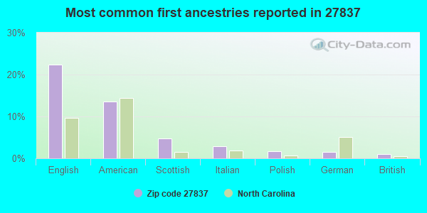 Most common first ancestries reported in 27837