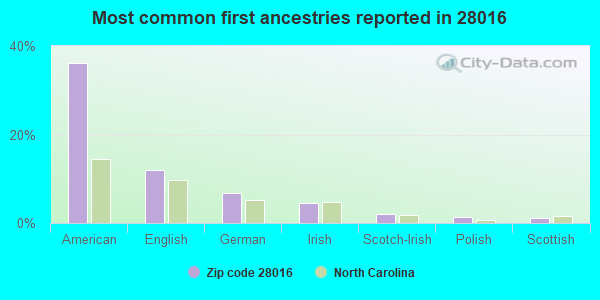 Most common first ancestries reported in 28016