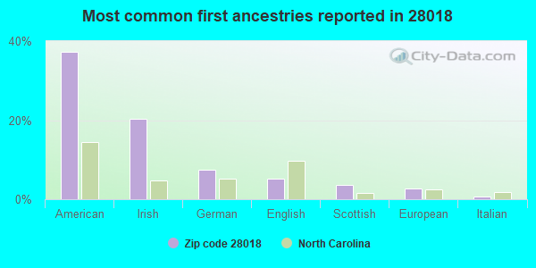Most common first ancestries reported in 28018