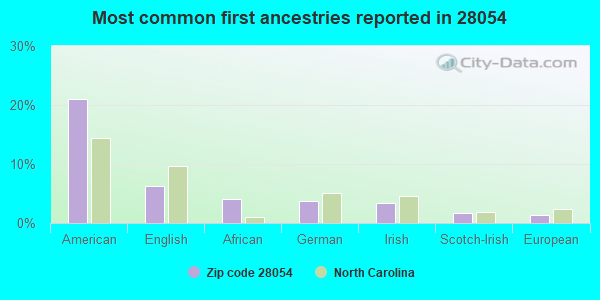 Most common first ancestries reported in 28054