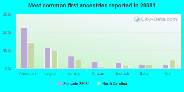 Most common first ancestries reported in 28081