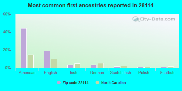 Most common first ancestries reported in 28114